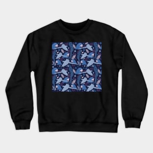 Ara Parrot Tropical Leaves Pattern Blue and Pink Crewneck Sweatshirt